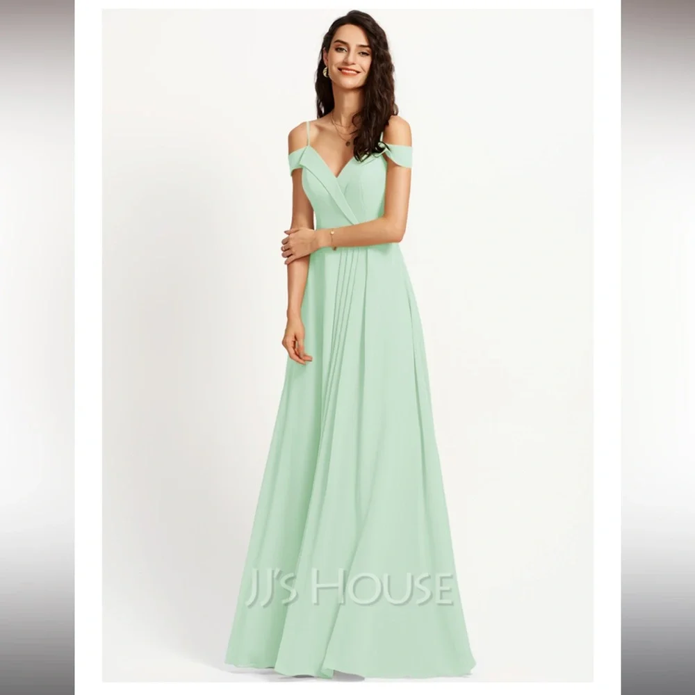 JJs House A-Line V-neck Floor-Length Chiffon Bridesmaid Dress #251598 - Picture 3 of 8